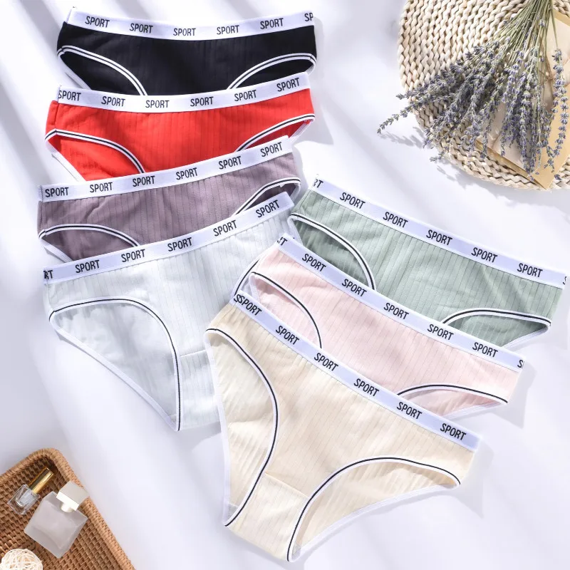 3PCS Cotton Underwear Solid Color Sports Bra Sexy Mid Rise Triangle Pants Trendy Letter Women panties Soft Comfortable lingerie