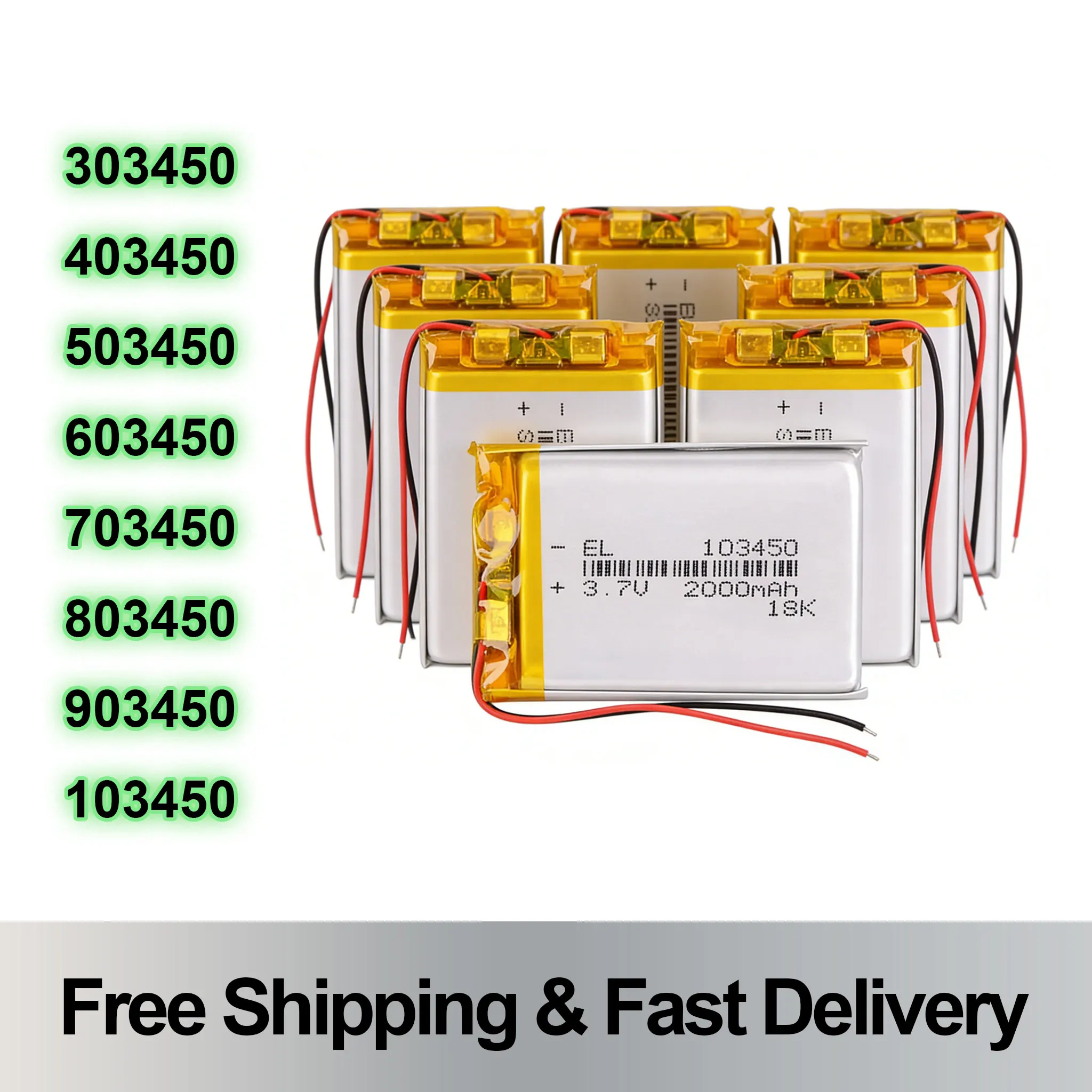 

303450 3.7V 600mAh Rechargeable Li-Polymer Battery 403450 503450 603450 703450 803450 903450 103450
