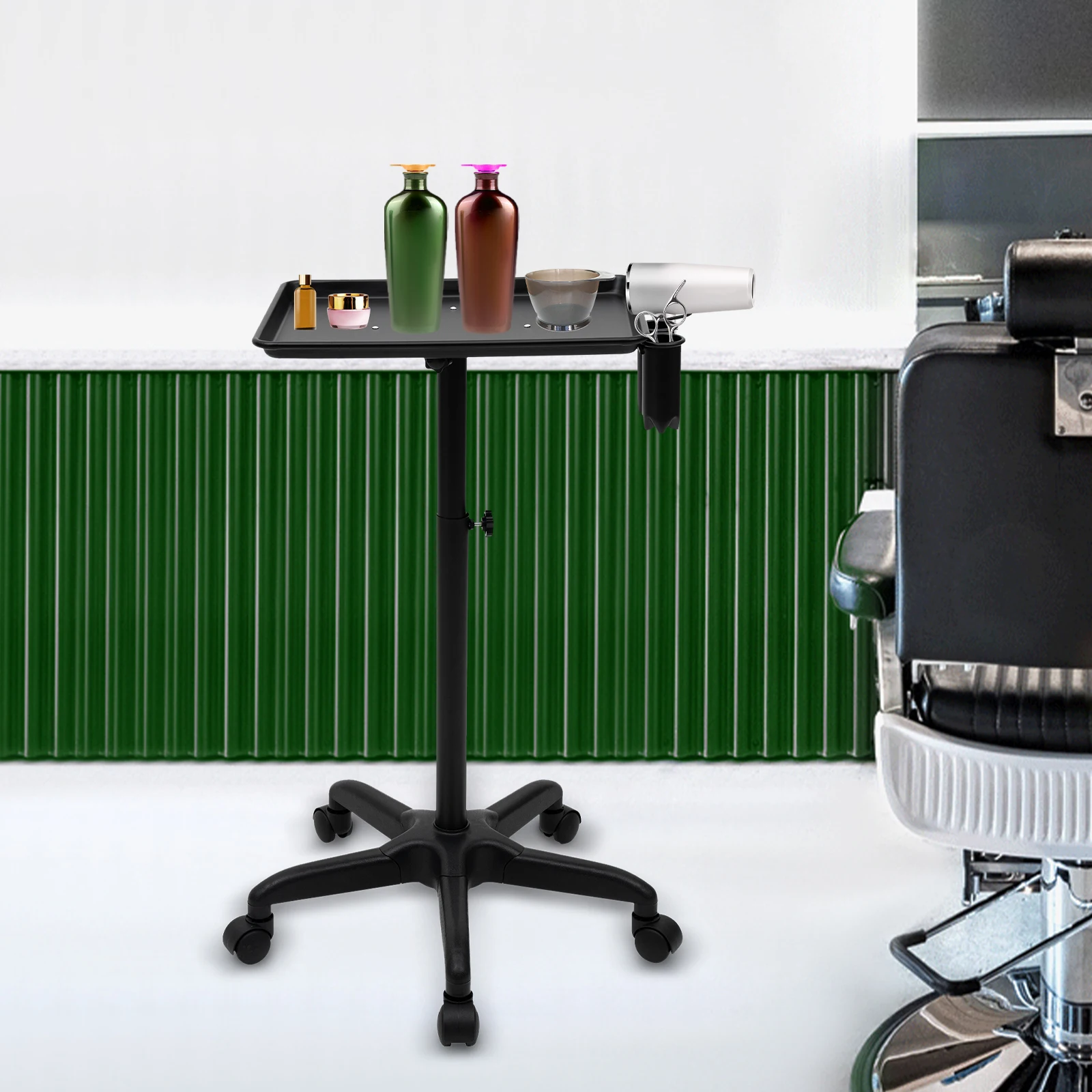 

Salon Rolling Salon Tray Aluminum Trolley Cart Adjustable Height Mobile Beauty Salon Spa Storage Tray Tattoo Hairstylist Cart