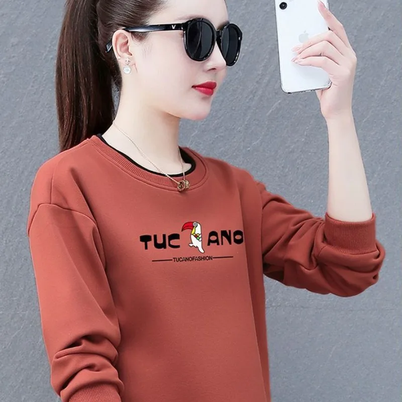 2023 New High-end Cotton Sweater Pullover for Women  Long Sleeves Spring Autumn Casual Loose Bottoming Short Top Middle Age Wear