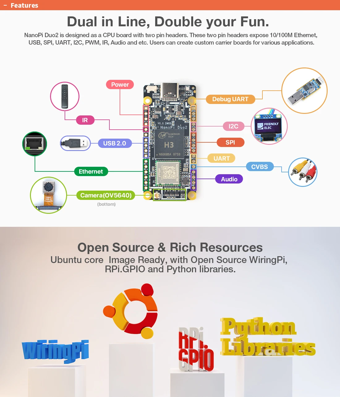 NanoPi Duo2 (512M RAM)، YoungSunTek، H3، Quad Cortex-A7، Up 1.2 جيجا هرتز، OTG، Wifi، OpenWRT، Wifi&BT Ubuntu Linux Armbian