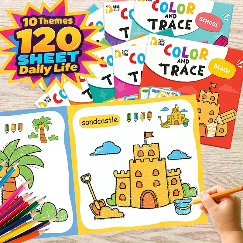 10 Book Set, Children's Coloring Book To Enhance Cognitive Thinking, Including 10 Cartoon Themes For Boys And Girls