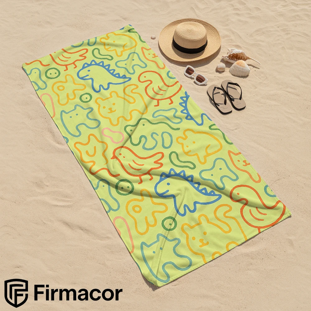 Lime Doodle Animal Outline Soft Portable Towel Unisex Ultra Lightweight Microfiber Oversized Sand Free Quick Dry Beach Towel