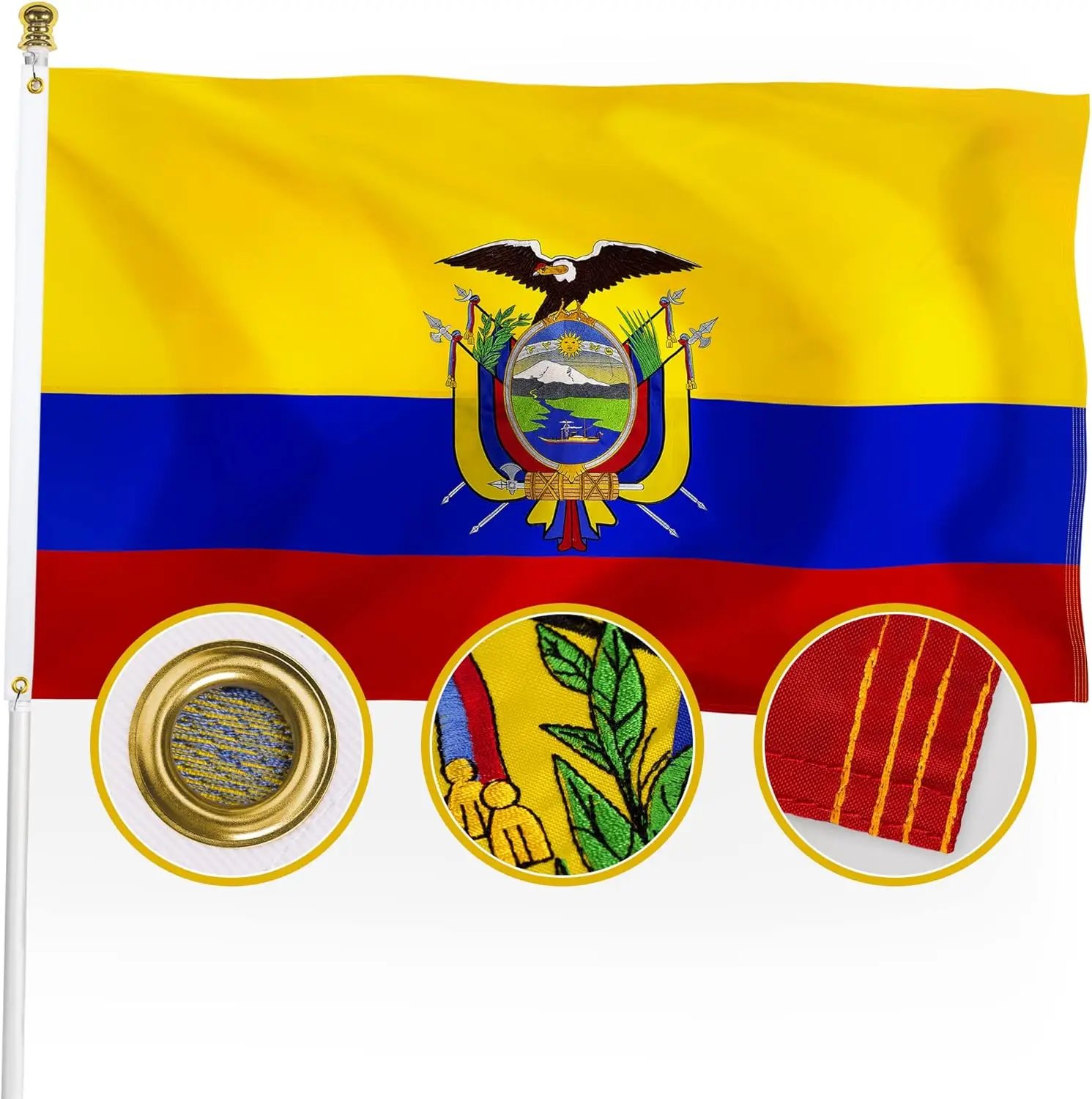Flagnshow 100% Noly Embroider Ecuador Ecuadorian Flag