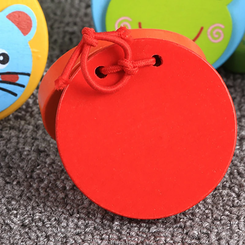Cartoon Wooden Rattle Drum Handle Clapping Castanets Board Musical Instrument Preschool Early Educational Toys