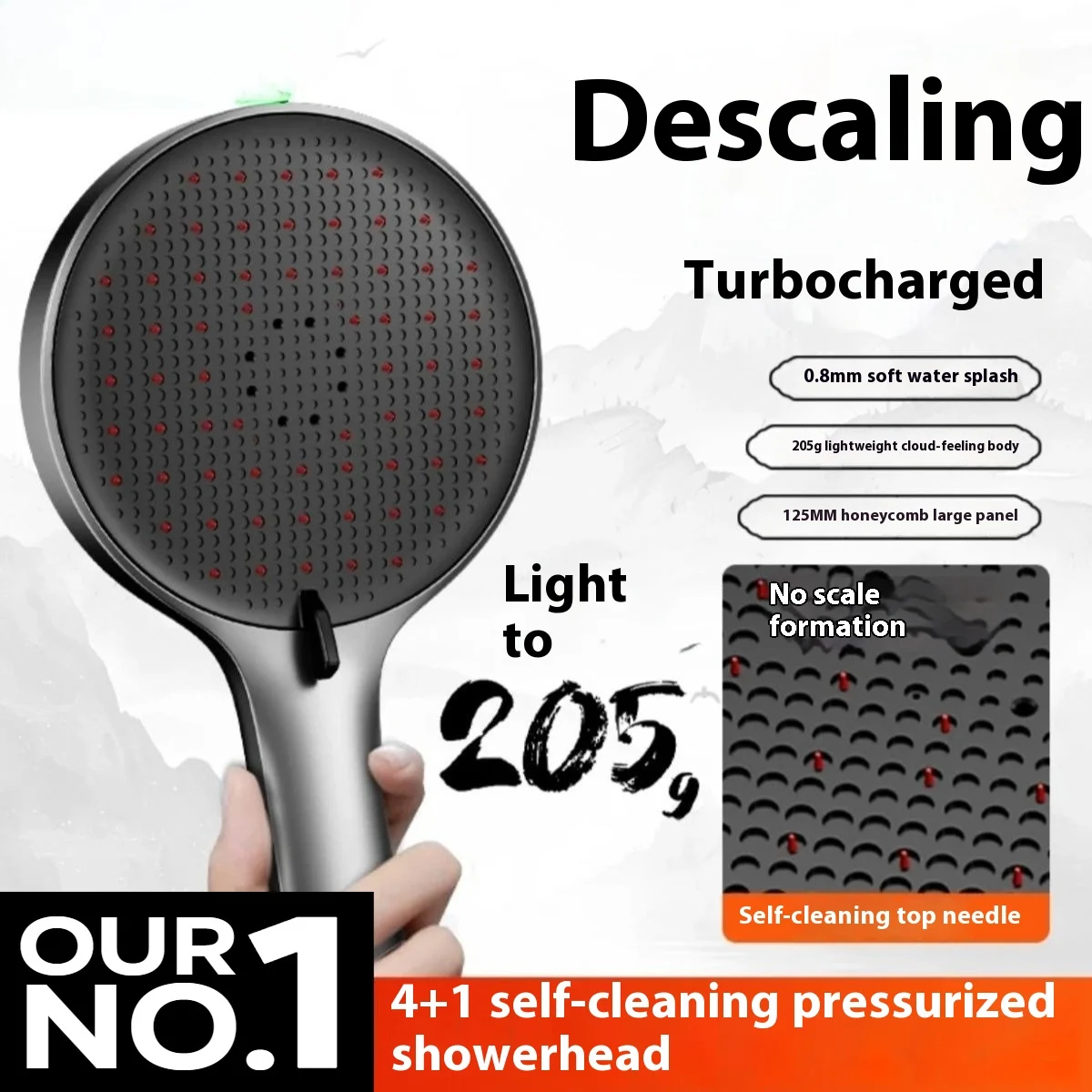 

Pressurized descaling shower head, household bathroom shower, large panel shower for the bathroom