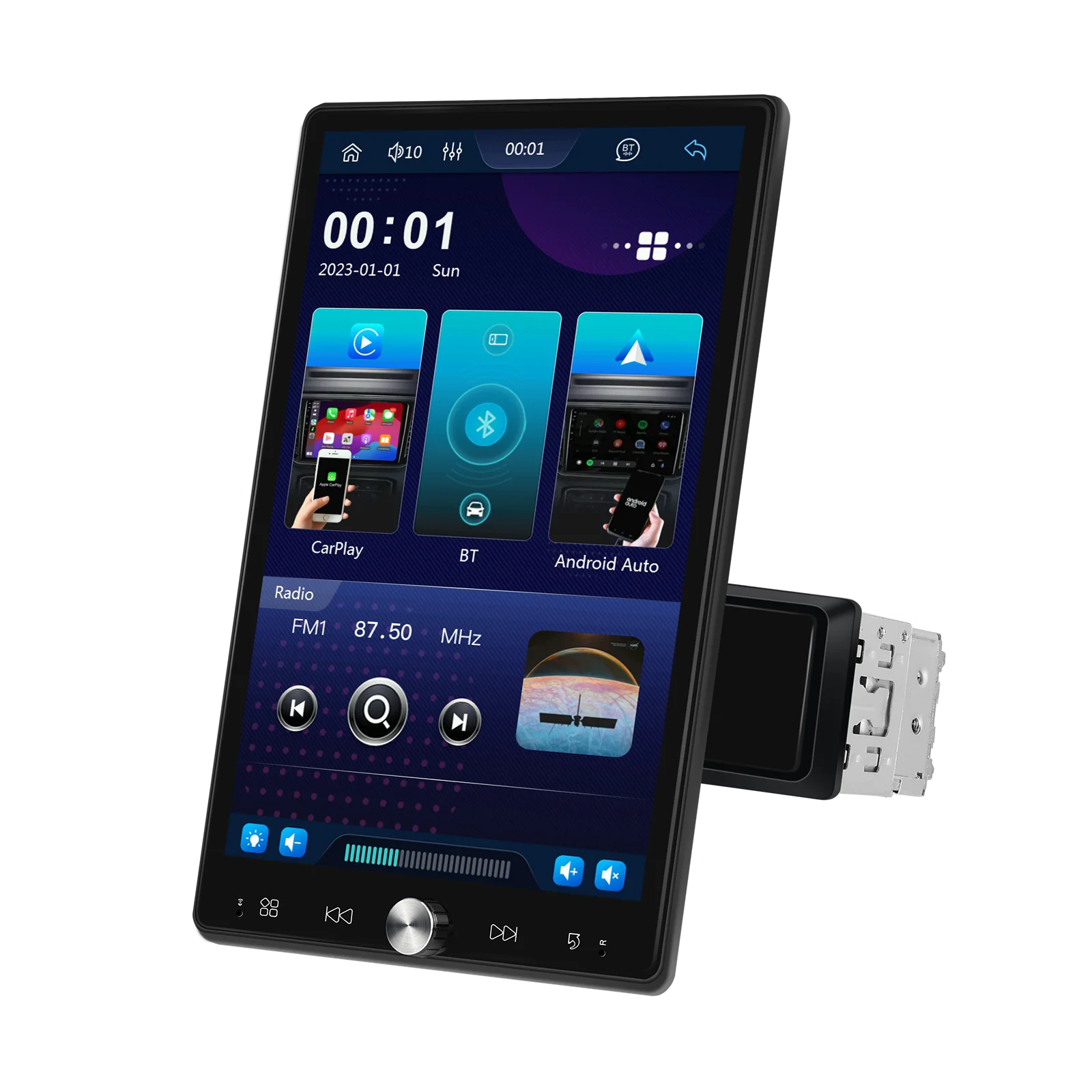 Podofo 10,4 Zoll 1 Din Wireless CarPlay Autoradio mit automatisch drehbarem Bildschirm, Android Auto, universeller Auto-MP5-Player, MP5-Multimedia-Player, Mirrorlink, FM-Headunit, AUX,