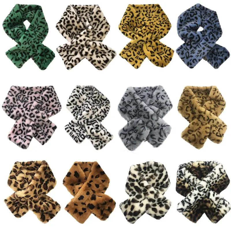 

New 12x80cm Women's Winter Fake Faux Fur Leopard Print Scarf Wrap Collar