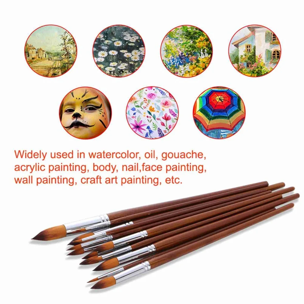 All Purpose Wooden Paint Brushes Set Round Tip Multi-purpose Art Paint Brushes Synthetic Hair Nylon Paintbrush Face Painting