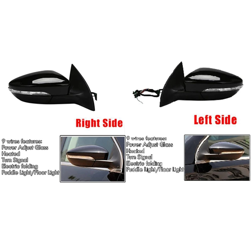 

Side Rear View Mirror Assembly Power Heated Folding Turn Signal 9 Wires For Passat CC 2008-2018 LH Black