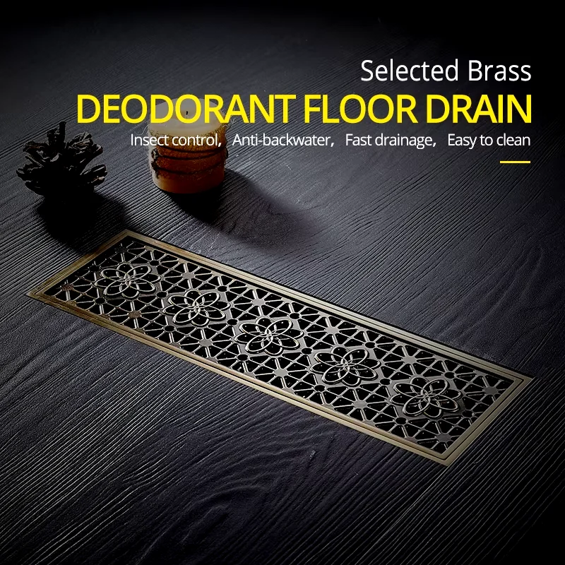 Drain 10*30CM Euro Antique Brass Art Carved Floor Drain Cover Shower Waste Drainer Bathroom Bath Accessories Strainer 8547