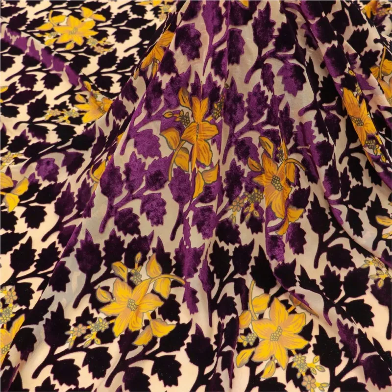 

Woven velvet brocade viscose printed rose-patterned burnt dress nightgown cheongsam fabric