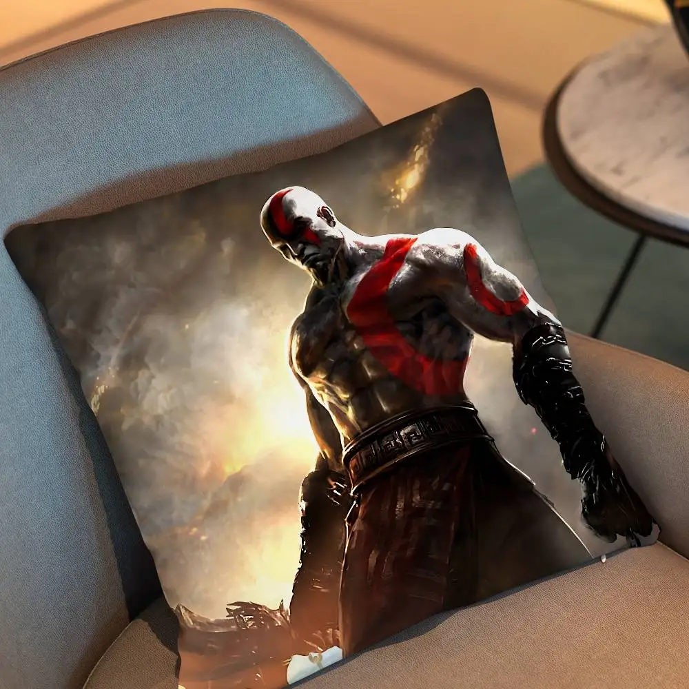 Laufey God of War Black background Kratos Pillow Case Square Double-Sided Printing Short Plush Sofa Cushion Cover Bedroom