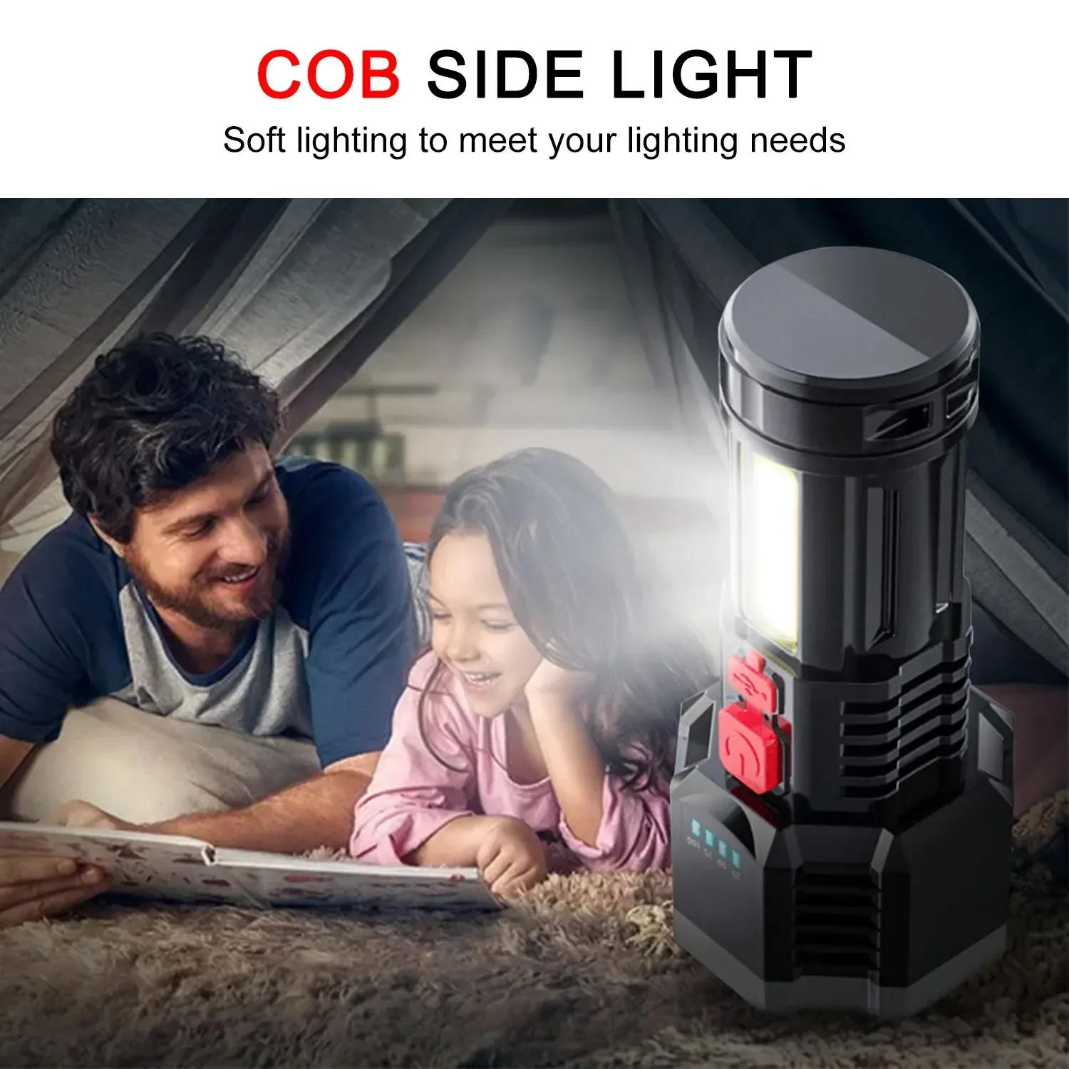ultra bright LED Flashlight USB Rechargeable Camping Torch Multifunctional Hiking Fishing Portable Hand Lantern COB Side Light