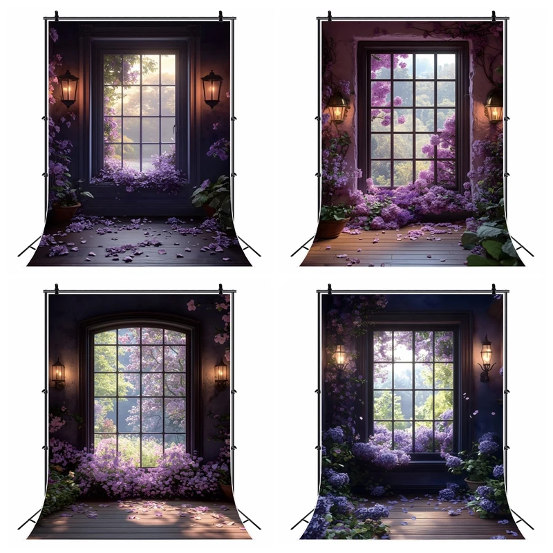 

AI Flowers Wall Window Bride Photo Photographic Backdrop Baby Shower Pregnant Woman Portrait Photography Background Photo Studio