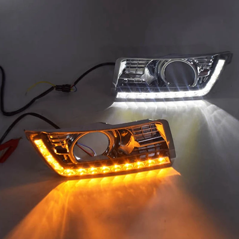 

LED Daytime Running Light For Cadillac SRX 2 2012-2014 LED DRL With Yellow Turning Lights Chrome Fog Lamp Cover