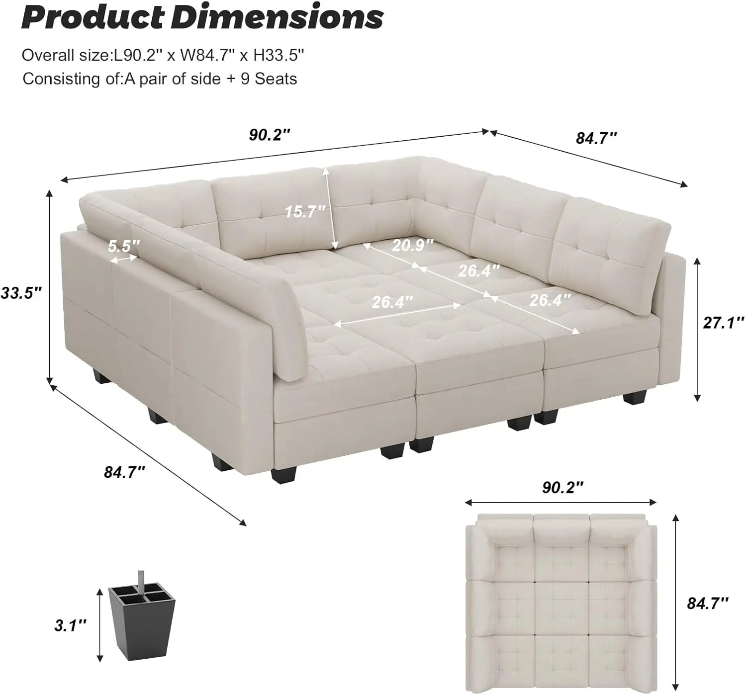 Modular Sectional Sleeper Sofa with Storage Velvet Fabric Couch Bed with Chaise and Ottomans