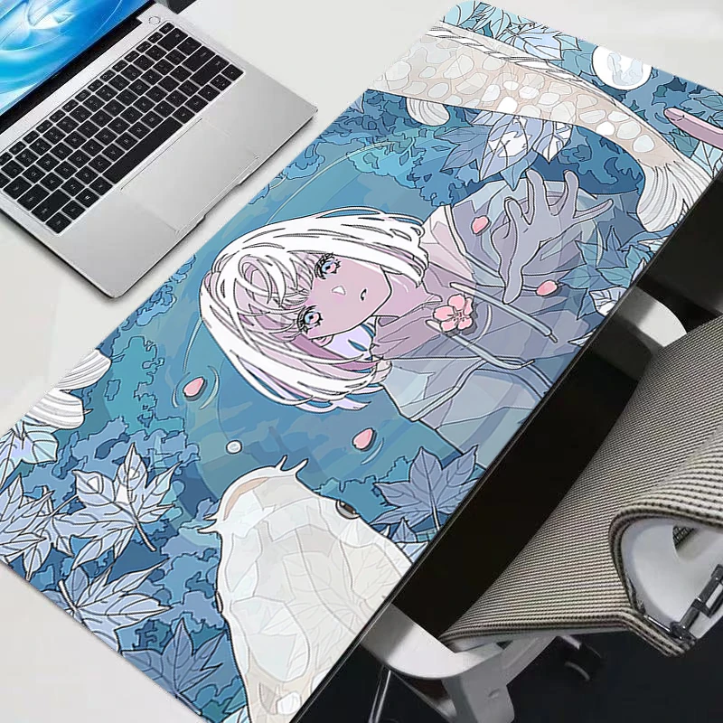 

Mouse Pad Carpet Laptop E-sports Players Gamer Keyboard Mat Pink Illustration Girl Mousepad Edge White Tassel Rubber Table Mat