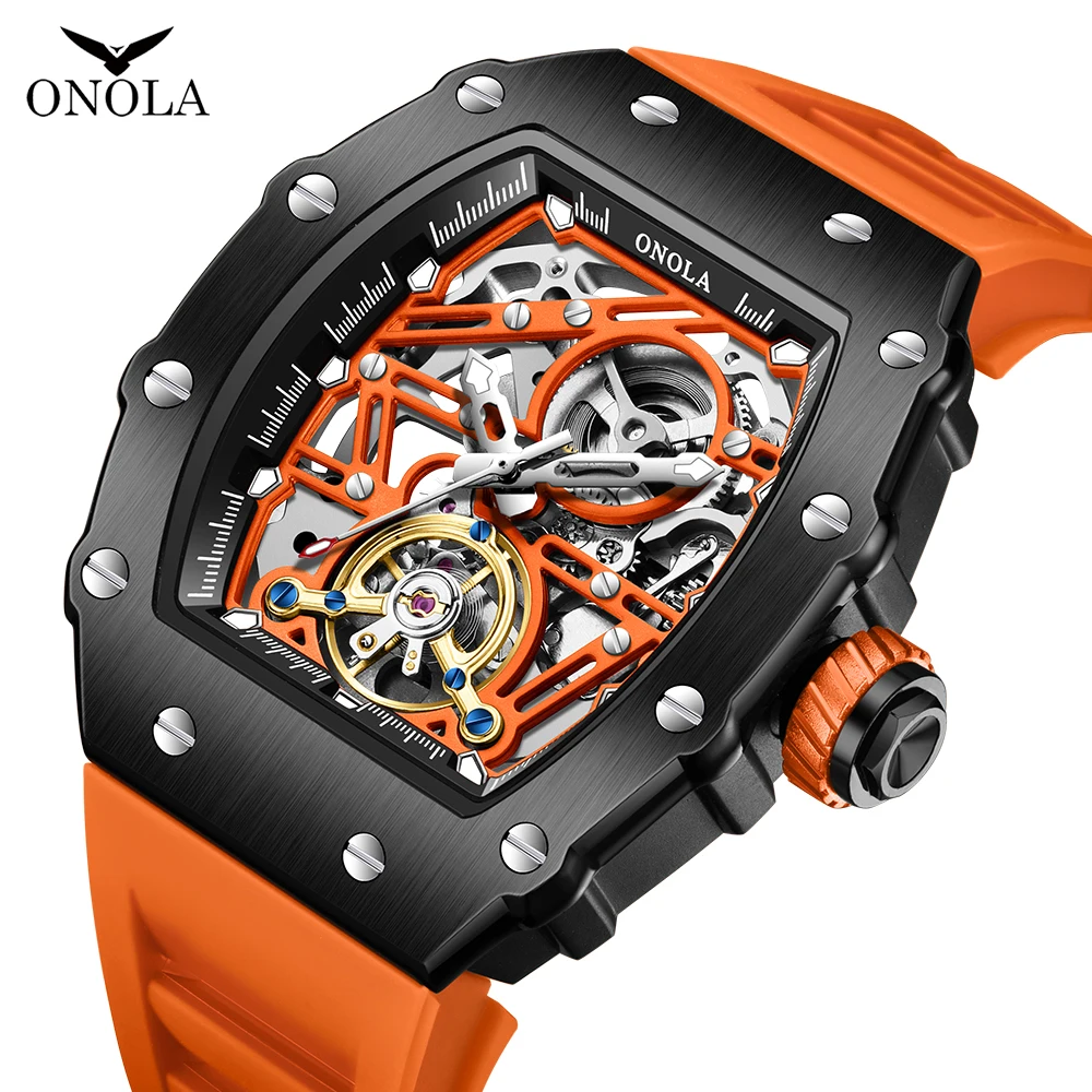 

New Tonneau Skeleton Automatic Watches for Men Vintage Touobillon Mechanical Watch Original Stainless Steel Waterproof Relojes