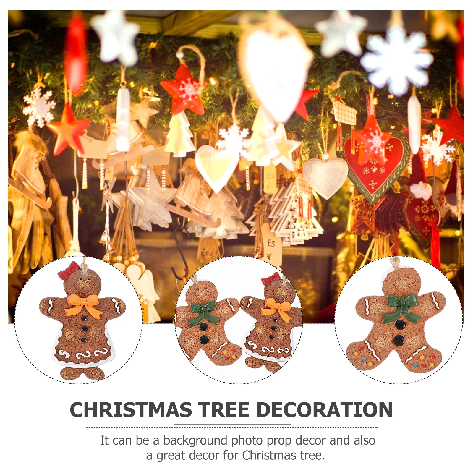 

2 Pcs Ornament Gingerbread Man Pendant Christmas Decoration Classic Resin Tree Ornaments