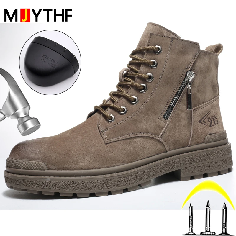 Genuine Leather Work Safety Boots For Men Anti Scald  Wear-resistant Work Shoes Puncture-Proof Safety Shoes Men Winter Boots