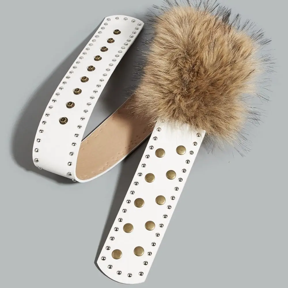 شخصية الرجعية الجلود الفراء حزام برشام واسعة الشرير نمط حزام مشبك معدني الجينز ديكور Y2K حزام فستان الديكور