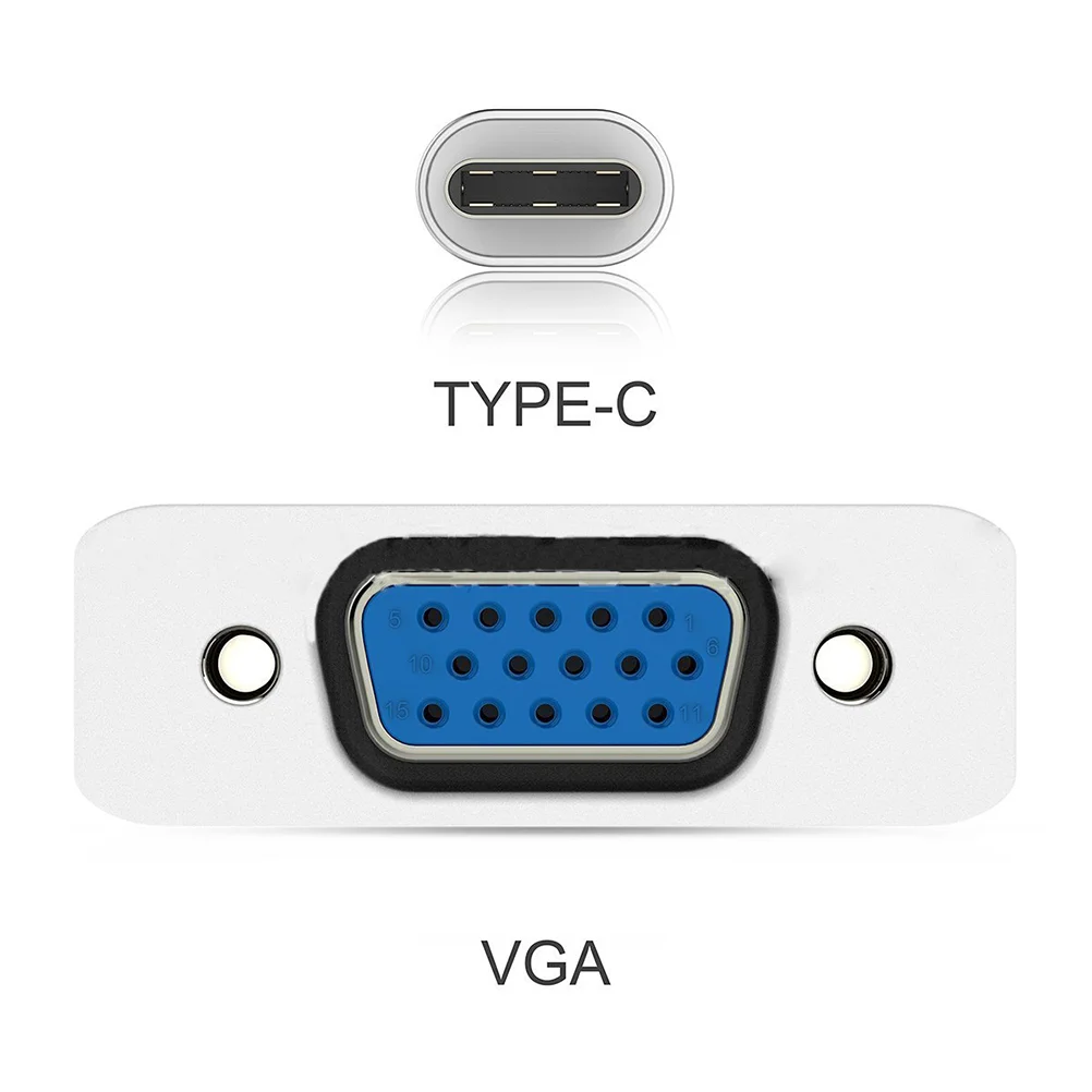 Type-C Male to VGA Female Full 1080P USB 31 Adapter Cable for Projector Monitor (Silver) type-c to vga converter cable