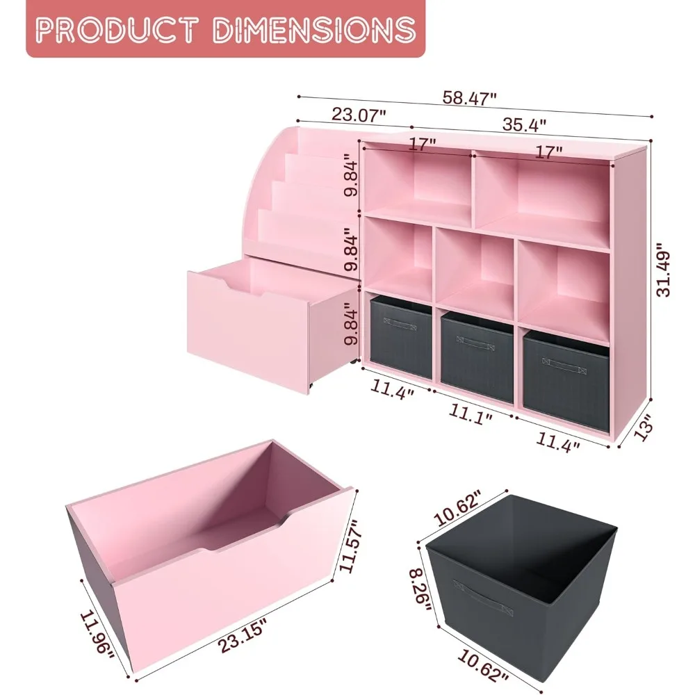 장난감 보관 정리함, 어린이 책장 및 장난감 정리함, 장난감 정리함 및 5개의 큐비가 있는 이동식 서랍이 있는 보관함