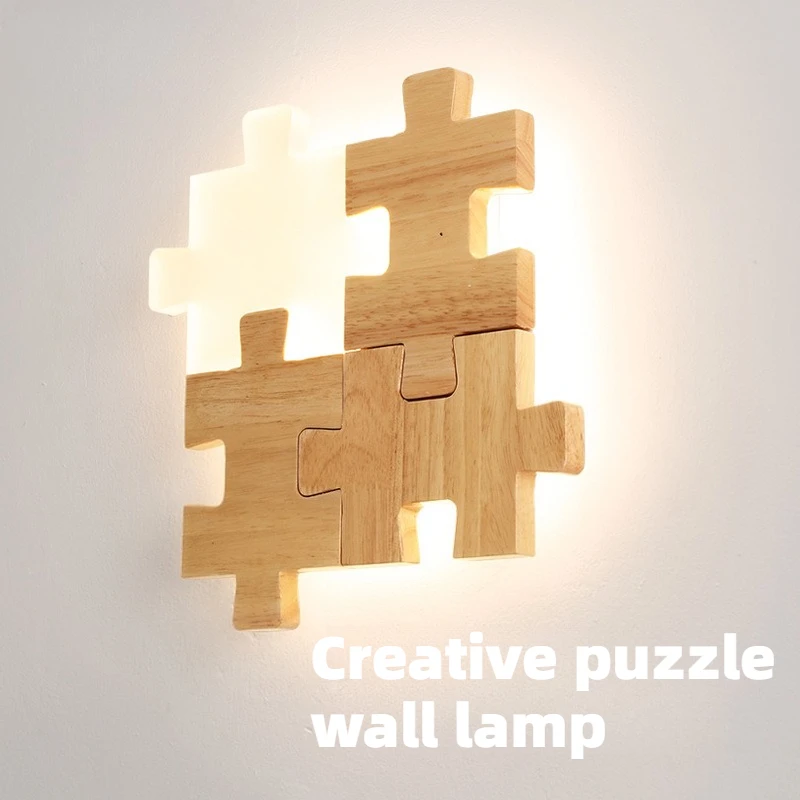 Sala de estudo iluminação atmosfera led bloco de construção lâmpada parede moderno e minimalista criativo luminárias madeira maciça