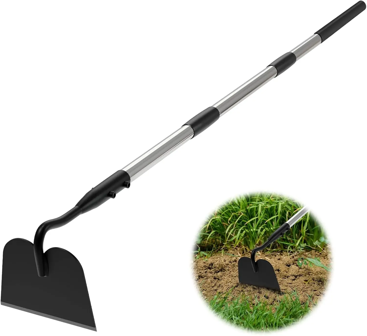 

Draw Hoe Garden Tool, Heavy Duty Garden Hoes for Weeding Long Handle, Adjustable 5.5 FT Weeder with 6-Inch Welded Blade