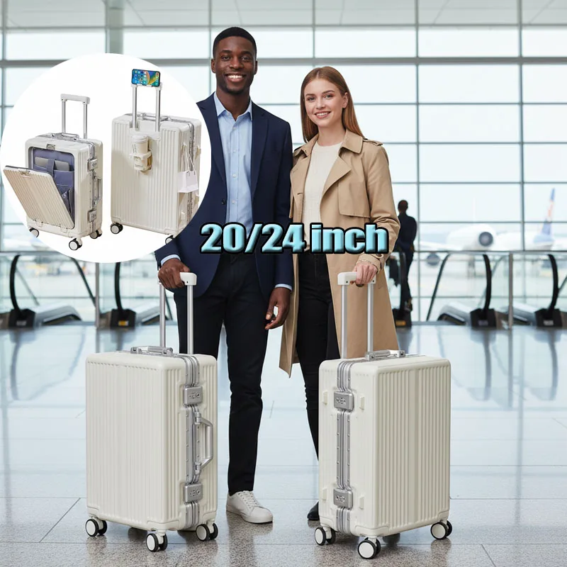 

Чемодан с передним карманом, USB-портом для зарядки, колесами-спиннерами, алюминиевой рамой и замком, дорожная сумка на колесиках