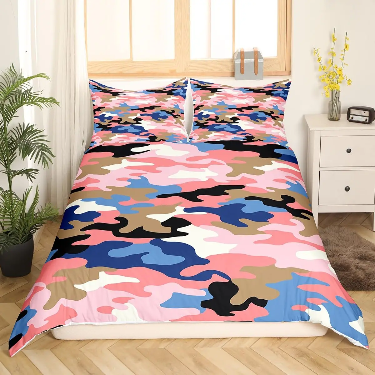 Camouflage Bedding Set Queen Size Pink Blue Camo Duvet Cover Fashion Comforter Cover Set Modern Abstract Art Quilt Cover 3 Pcs