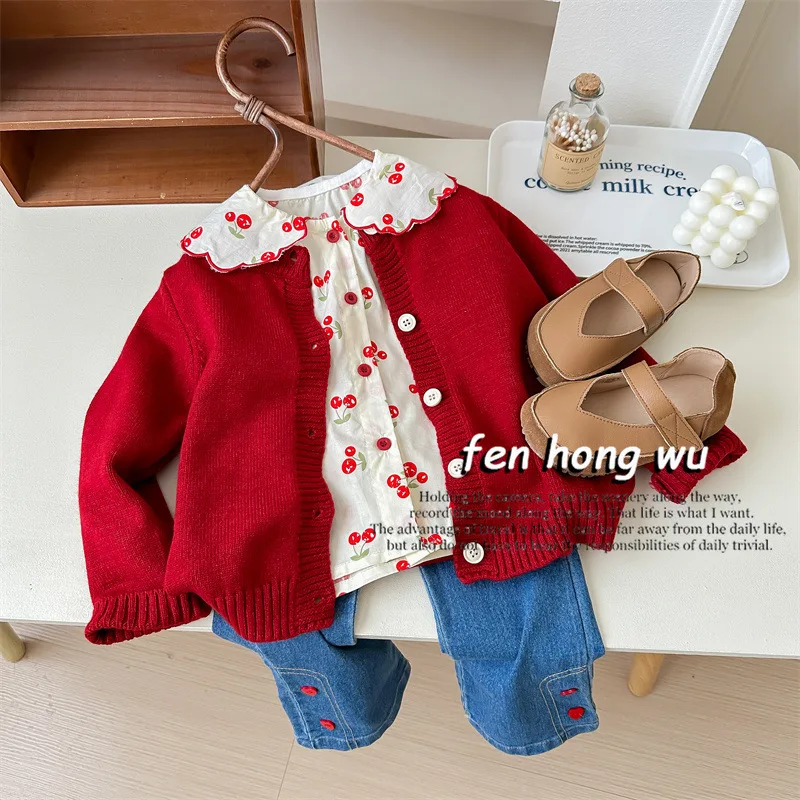 

Girls' Spring Suits Western Style Fashion Children's Knitted Coat Western Style Shirt Jeans Suit