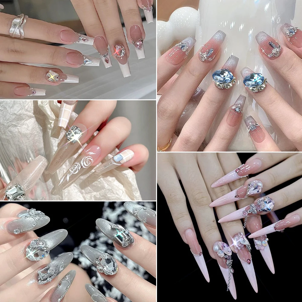 20PCS 3D Irregular Pile Diamond Nail Art Charms Pink/Blue/Clear Crystal Rhinestone Large Stones Manicure Craft Jewels Decoration
