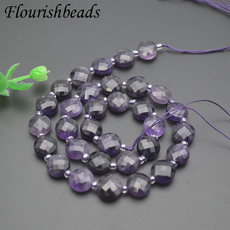 

10mm Natural Faceted Amethysts Stone Beads Flat Round Loose Beads for DIY Jewelry Making Accessories