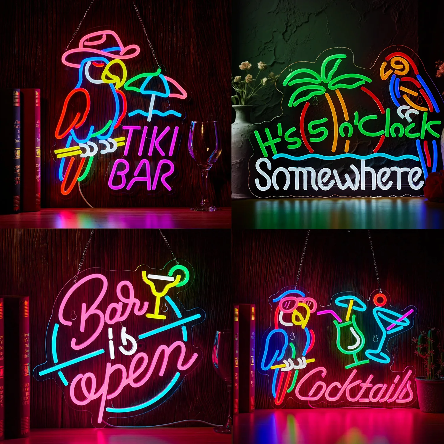 

Parrot Neon Sign Led Dimmable Palm Tree Sun Neon Light Wall Hanging Decor for Man Cave Bar Beer Garage USB Powered Neon Art Sign