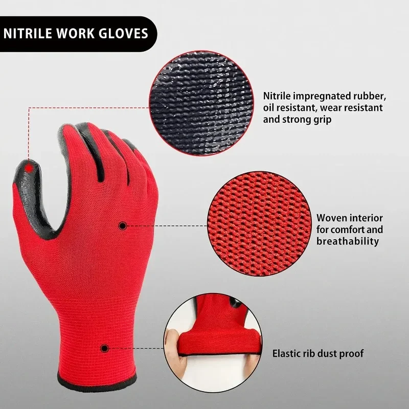 1Pair Nylon Safety Work Gloves High Quality Nitrile Coated Wear-resistant Non-slip Protective Gardening Construction Work Gloves