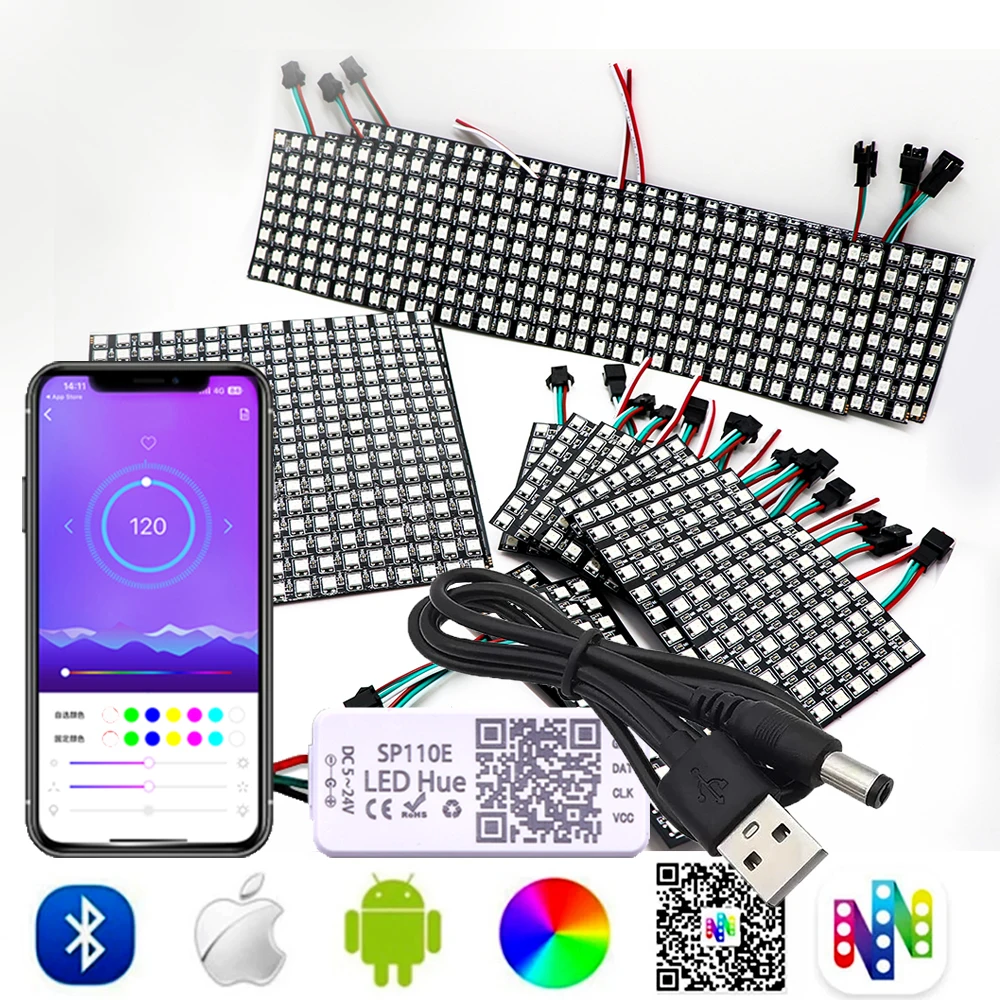 WS2812B RGB Flexible Pixel Matrix Panel DC5V USB SP110E BT Music APP Controller Individually Addressable RGB LED Screen For 2812