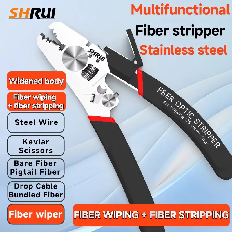 Multifunctional Wire Stripper 2 in 1 Fiber Stripper & Cleaning Wipe Strip Fiber Drop Cable 430 Stainless Steel Widened body