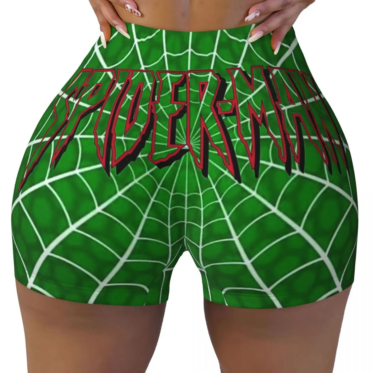 

Custom Spider Man Biker Running Workout Shorts for Women Superhero Cartoon Athletic Gym Yoga Shorts