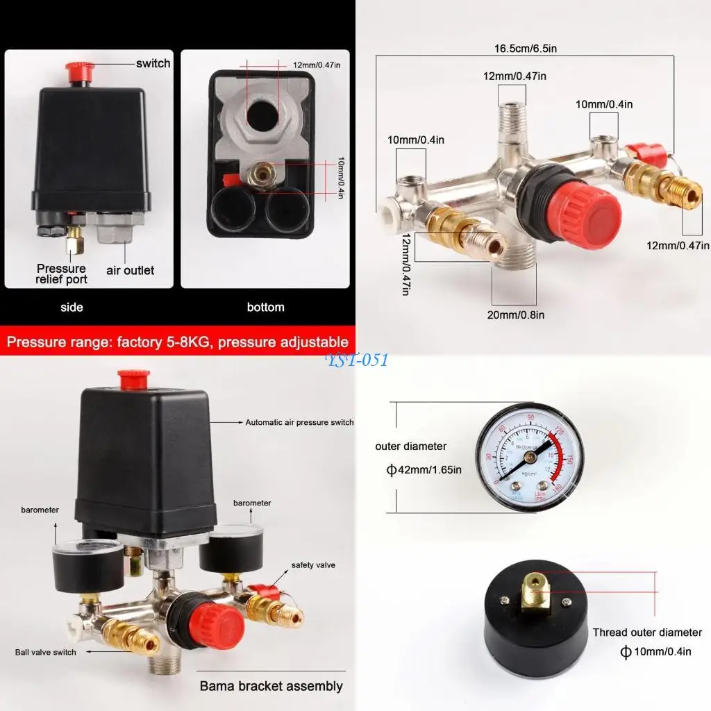 

E15A Air Compressor Pressure Switch With Regulator Control for Valve Gauge Air Bracket Assembly of Pressure Regulating for Va