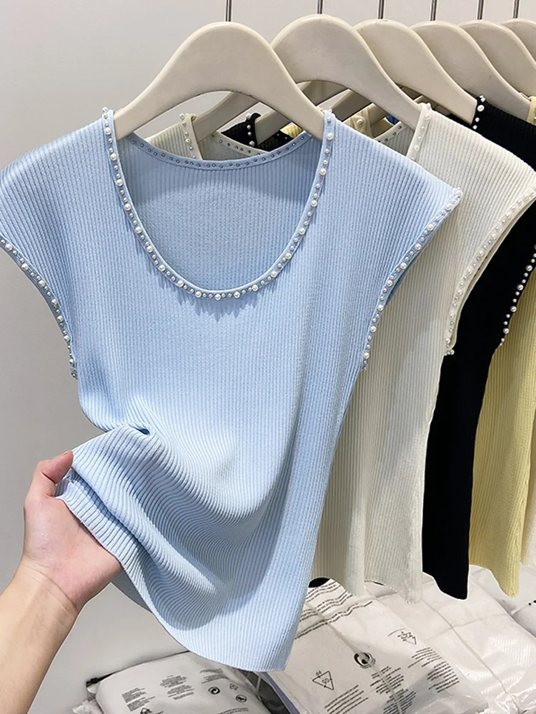 

Pearl U-Ne Knitted Strap Vest Women's Summer New Sle Svel Tank Top Faion Commute Sle Slim Fit Color