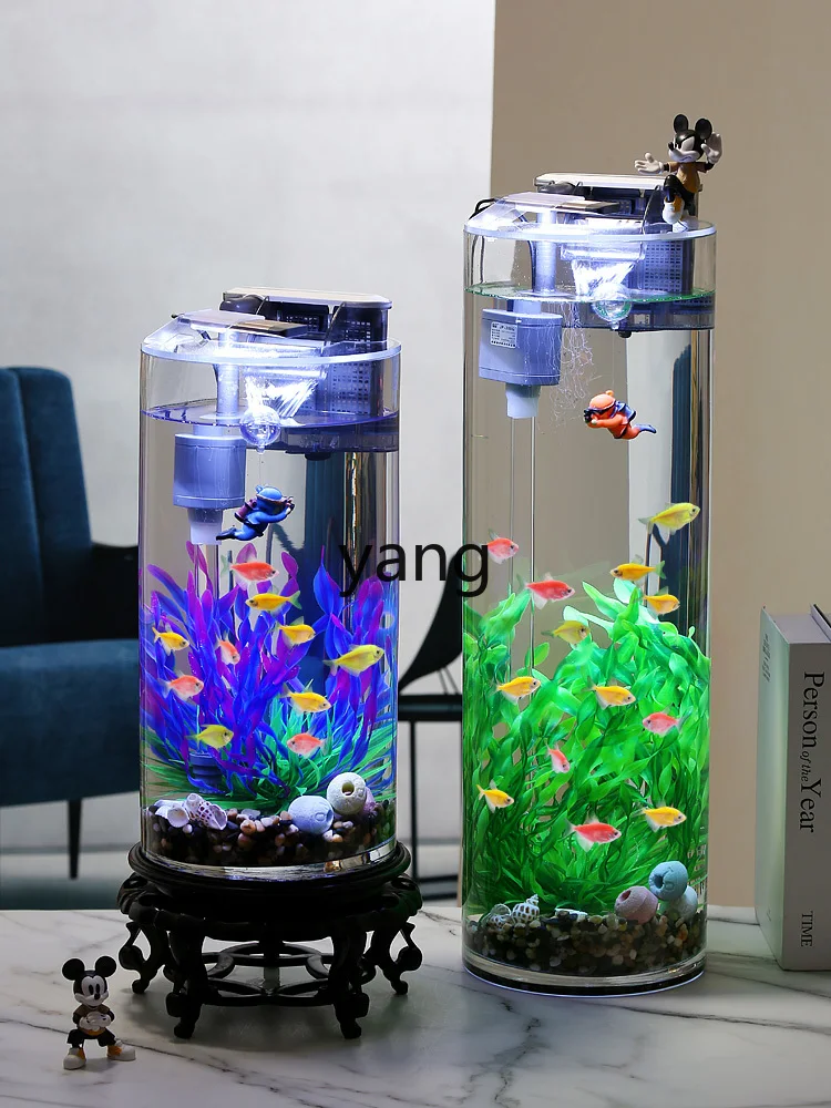 LXL Living Room TV Cabinet Desktop Ecological Fish Tank Landscape Home with Oxygen Filter Pump