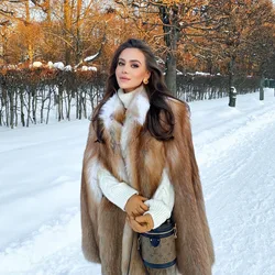 Women Luxury Warm Full Pelt Genuine Red Fox Fur Poncho Cape Real Fur Stole Coat women's clothing trend 2024 New in coats