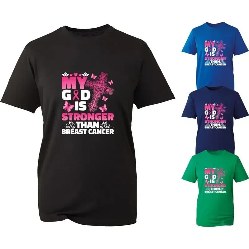 My God Is Stronger Than Breast Cancer Awareness T Shirt Ribbon Top