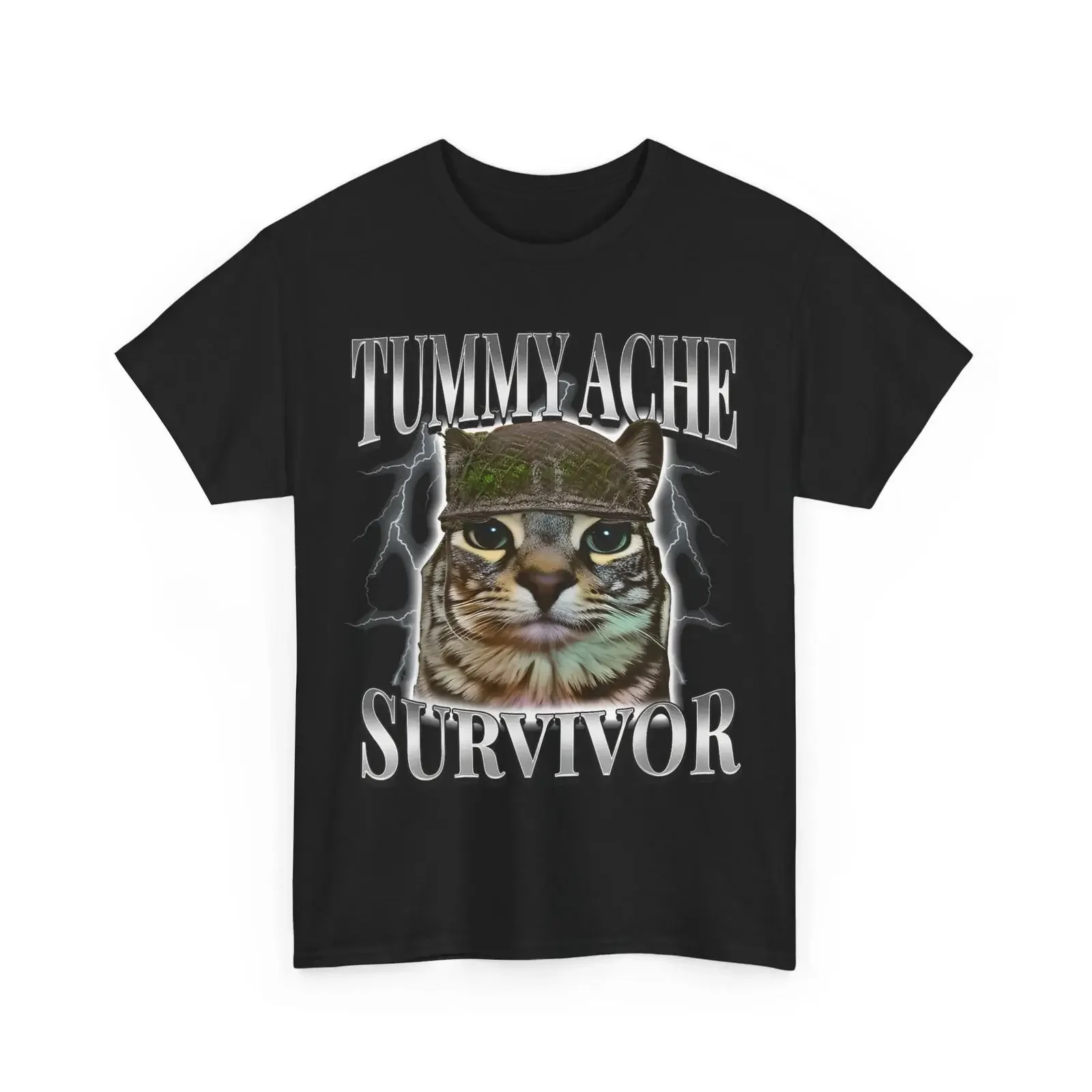 Camicia Meme Gatto Sopravvissuto Mal di Pancia Amanti Gatti Donna Uomo Divertente vintage Washed Stretched Slightly homme