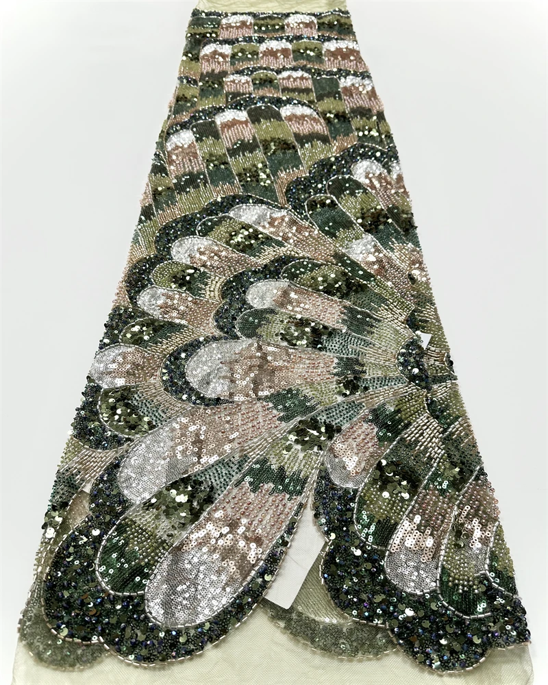 2025 Luxury French Mesh Embroidery Beaded Lace Fabric African Nigerian Sequins Lace Fabric For Wedding Dress Sewing Material