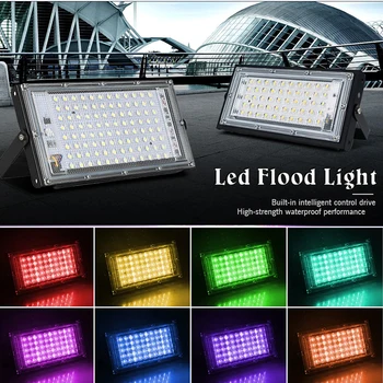 RGB 투광 조명 야외 스포트라이트 조명, IP65 방수 LED, AC 220V 투광 조명, 리모컨 EU 플러그 포함, 100W, 200W, 300W 