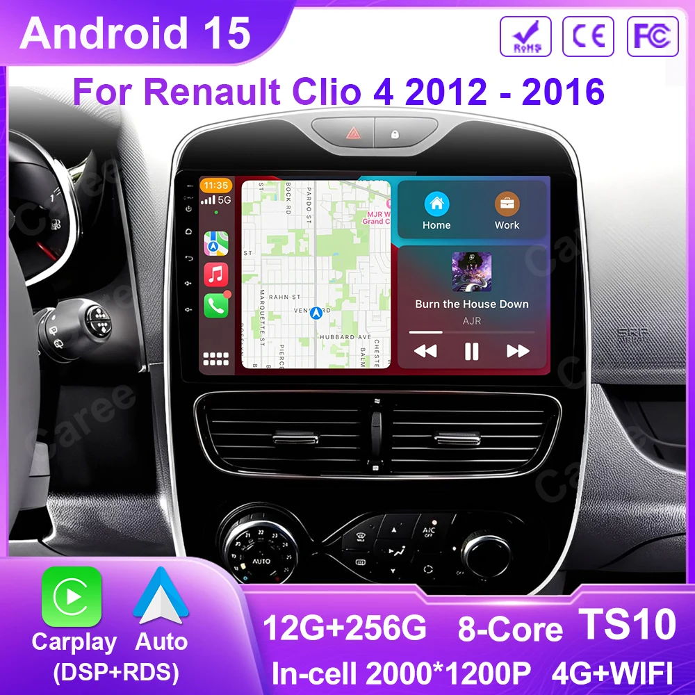 For Renault Clio 4 2012 - 2016 Carplay Car Radio Multimedia Video Player Android Auto 4G WIFI GPS Navigation DSP stereo BT WIFI