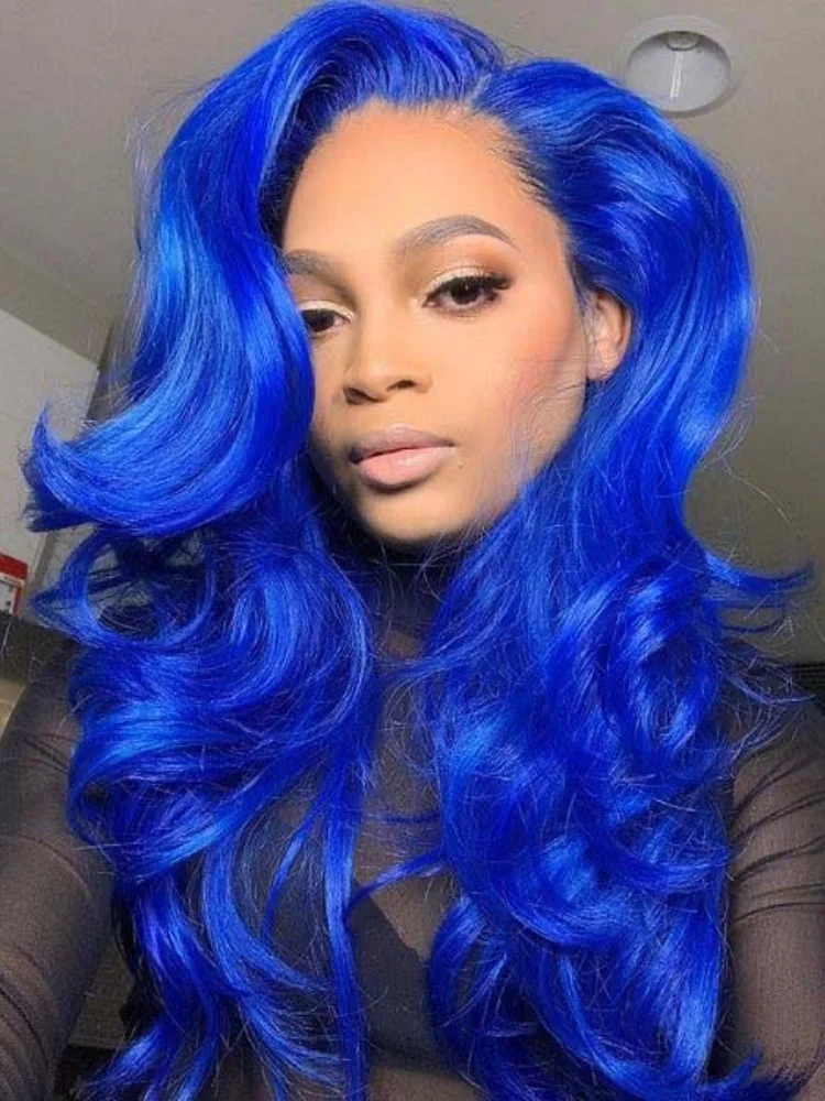 Royal Blue Wig Long Natural Wavy Synthetic Lace Front Wig Glueless Bright Colored Body Wave Hair Frontal Lace Wigs for Women